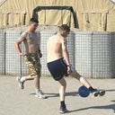 British soldiers play football in Basra
