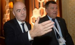 Fifa president Gianni Infantino gestures as he arrives to attend the Asian Football Confederation in Goa.
